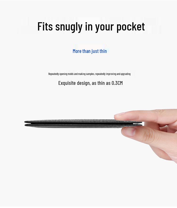 Ultra-Thin Genuine Leather Bifold Wallet with Multiple Card Slots & Litchi Grain