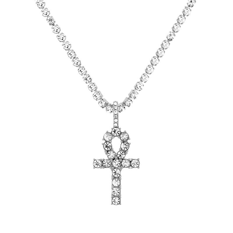 Punk Hip Hop Rhinestone Cross Pendant Necklace for Women Men Bling Iced Out Crystal Chain Choker Necklace Jewelry On The Neck