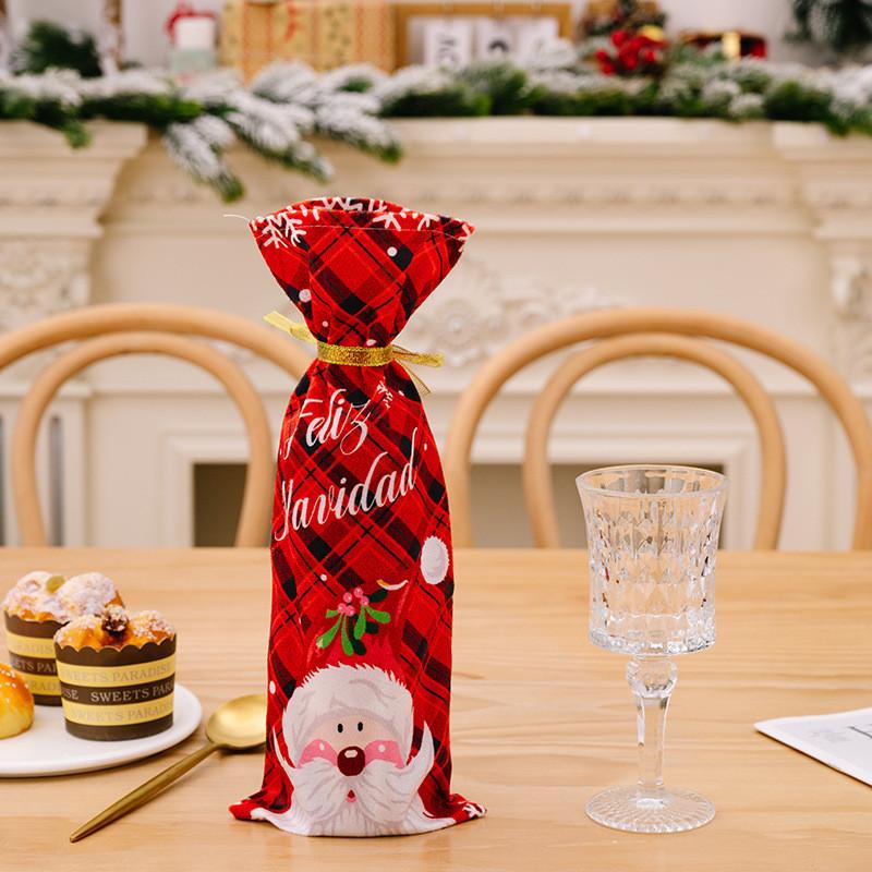 Festive Red Green Checkered Snowman Wine Bottle Cover Perfect For Decor Christmas