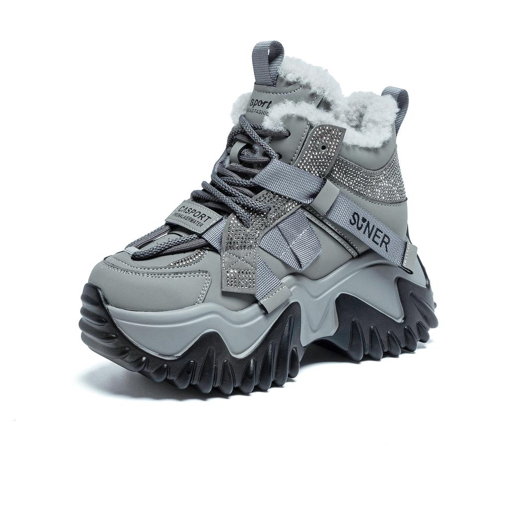 Autumn new versatile casual velvet warm thick-soled muffin heightening sports shoes small women's shoes