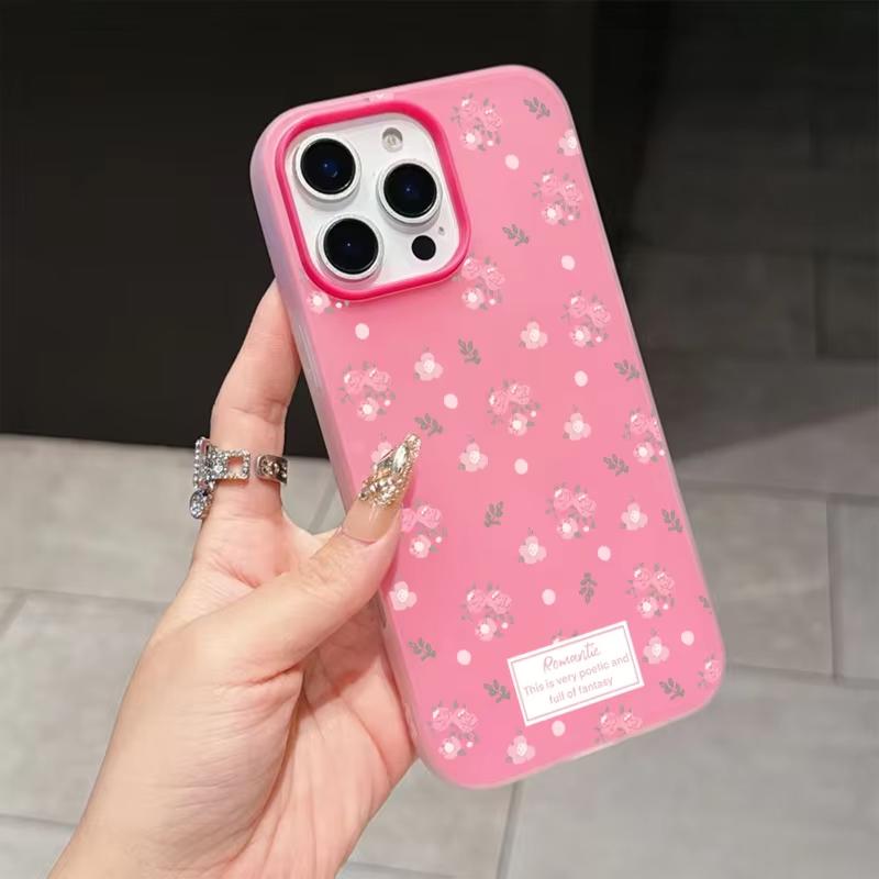 Pink Rose Flower Pattern Phone Case For iPhone 11 12 13 14 15 16 17 Pro Max 16E 17Air XR X XS Max 7 8 Plus Shockproof Soft Cover