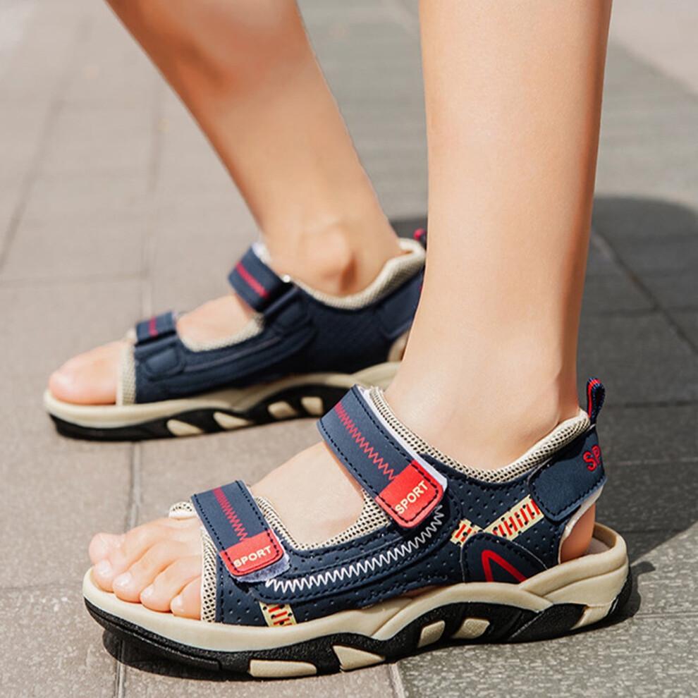 Kids Boys Walking Sandals Boys Summer Walking Sandals Kids Casual Unisex Toddler Slides Blue 8-9 Years