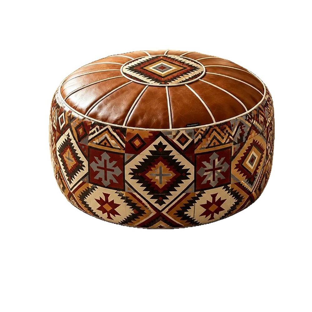 PU ādas apaļš otomaņu izkārnījums, vintage