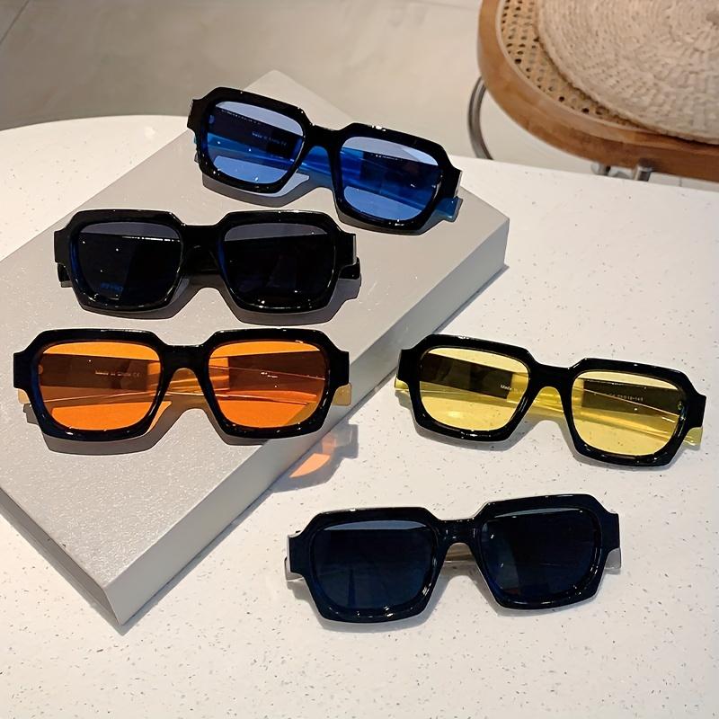 1 Pair Of Elegant Black Square Frame Sunglasses For Women - Stylish Plastic Frame With Yellow Tinted Lenses Perfect For Fashion