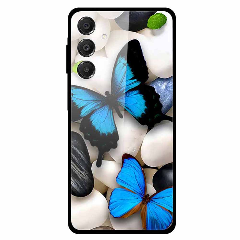 

For Samsung Galaxy A16 5G/A16 4G Case Pattern Print Tempered Glass Cell Phone Cover Blue Butterfly