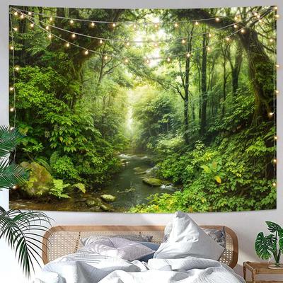 Lush Tropical Forest Greenery Nature Wall Tapestry Hanging Decoration Digital Print for Modern Bedroom Living Room Decor