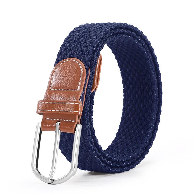 

Повседневный эластичный холщовый ремень унисекс с кожаной пряжкой-пином темно-синий