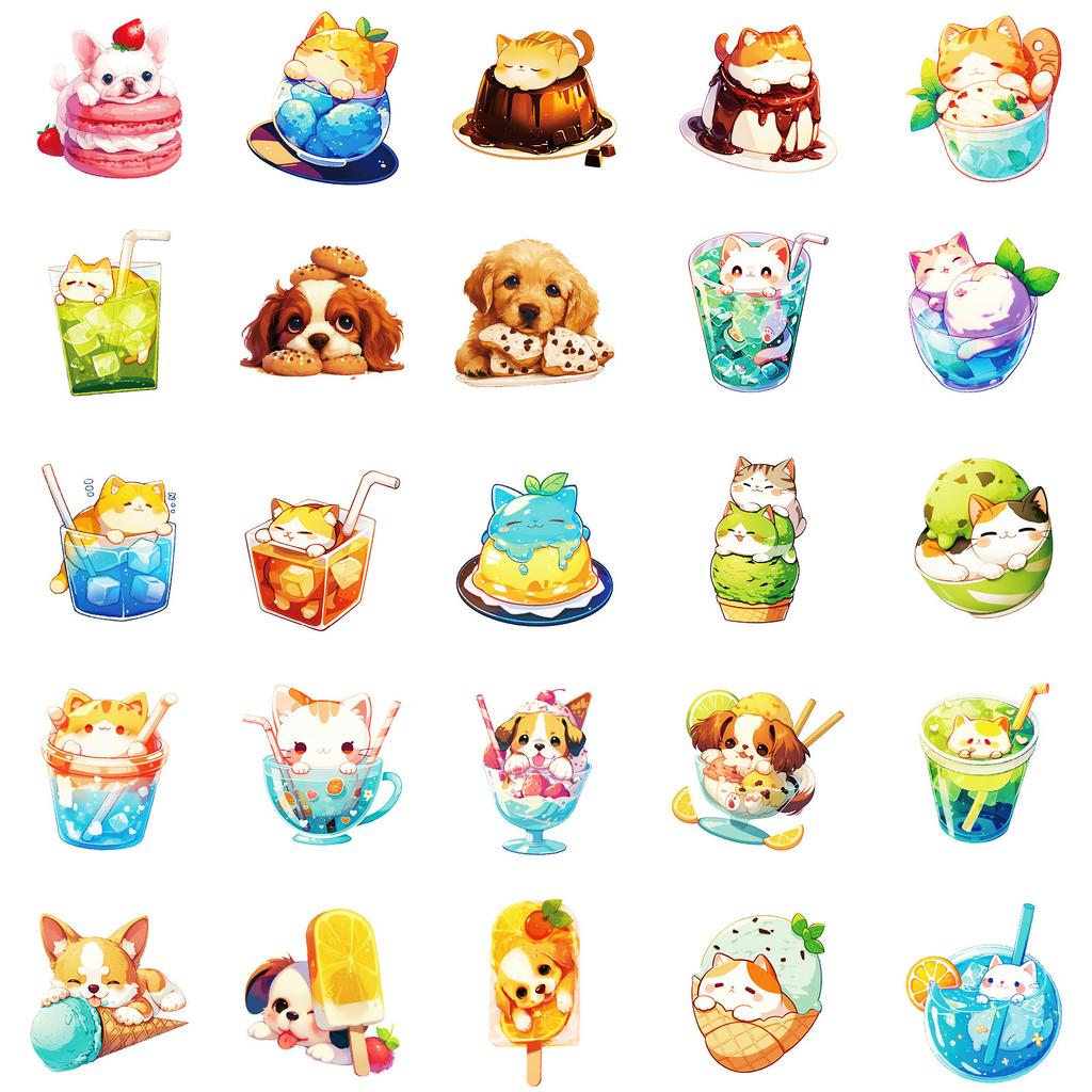 50 Food Cats and Dogs Creative Graffiti Stickers Children Cartoon Stickers Toys