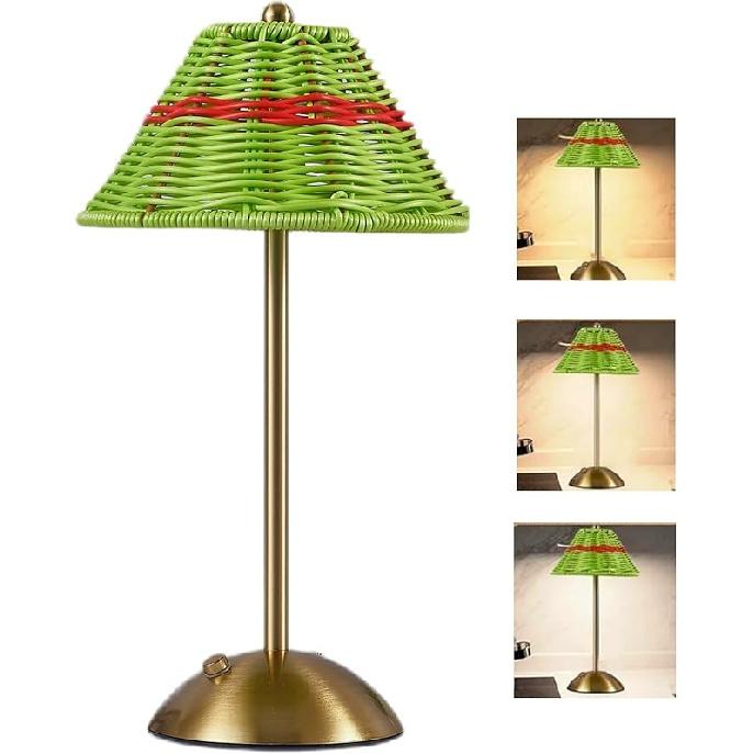 Настольная лампа из ротанга Boho, беспроводная плетеная лампа, перезаряжаемая бамбуковая настольная лампа, 3-цветный регулируемый ночник с сенсорным управлением для спальни, гостиной,