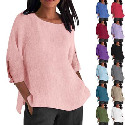 Damska Moda Rękaw Siedmiokwartalny Okrągły Dekolt Jednolity Kolor Luźna Codzienna Koszula Bluzki