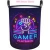 Laundry Basket Gamer Play Win Logo Neon Sign Oxford Cloth Collapsible Laundry Hamper Storage Basket with Handle for Kitchen Bedr