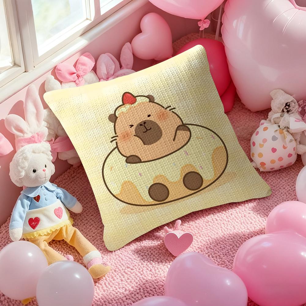 Cute Cartoon Capybara Pillow Case Anti-Dustmite Pillowcase Invisible Zipper Silky Short Plush Sofa Cushion Cover