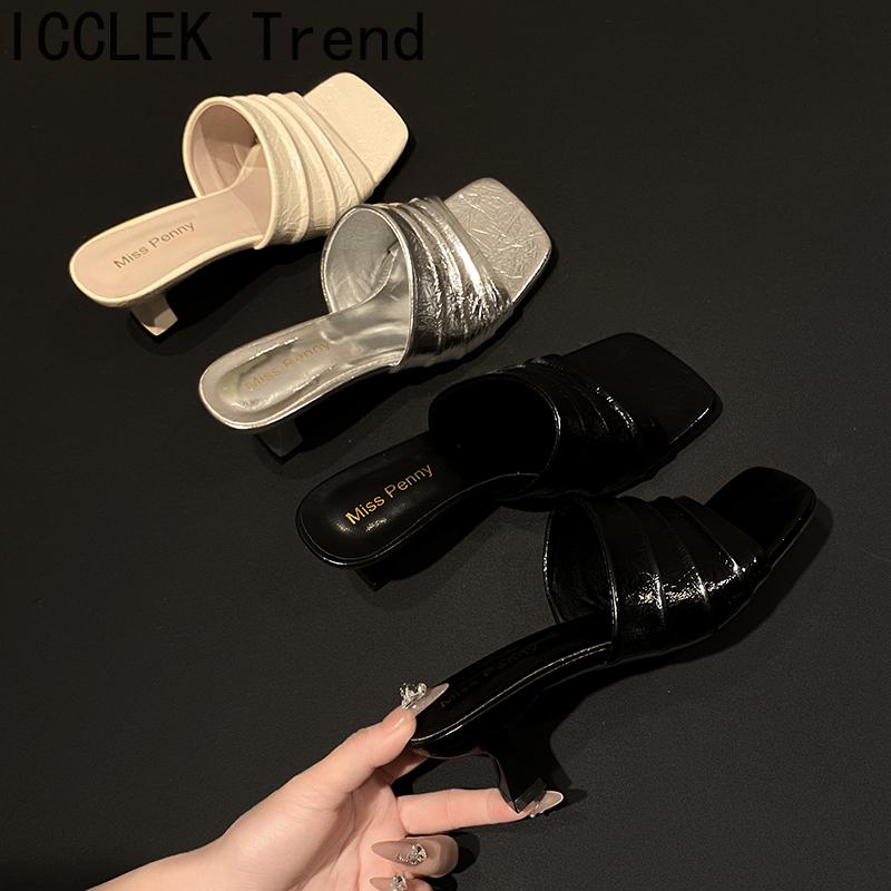 Fashion Summer Fashion Open Toe Women Slippers  Fashion Square Heels Banquet Slides Female Shoes Zapatos De Mujer