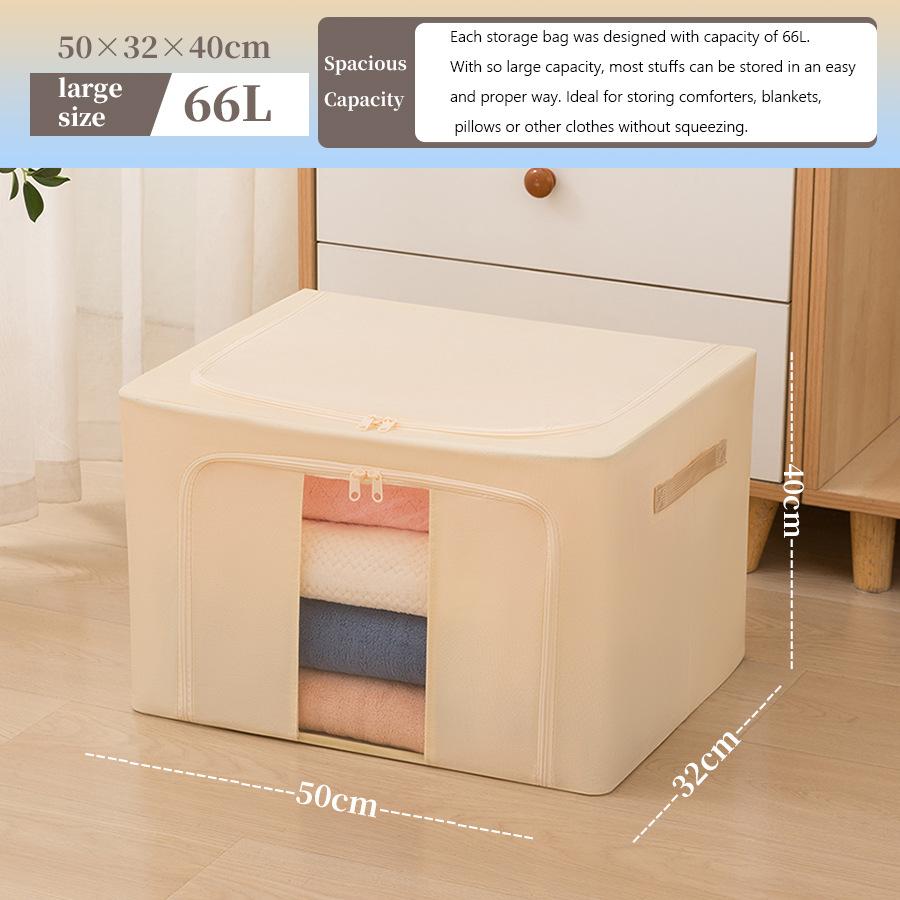 

Складной ящик для хранения большой емкости с крышкой, тканевые контейнеры для хранения одежды, шкафа, спальни и домашнего хозяйства 66L бежевый