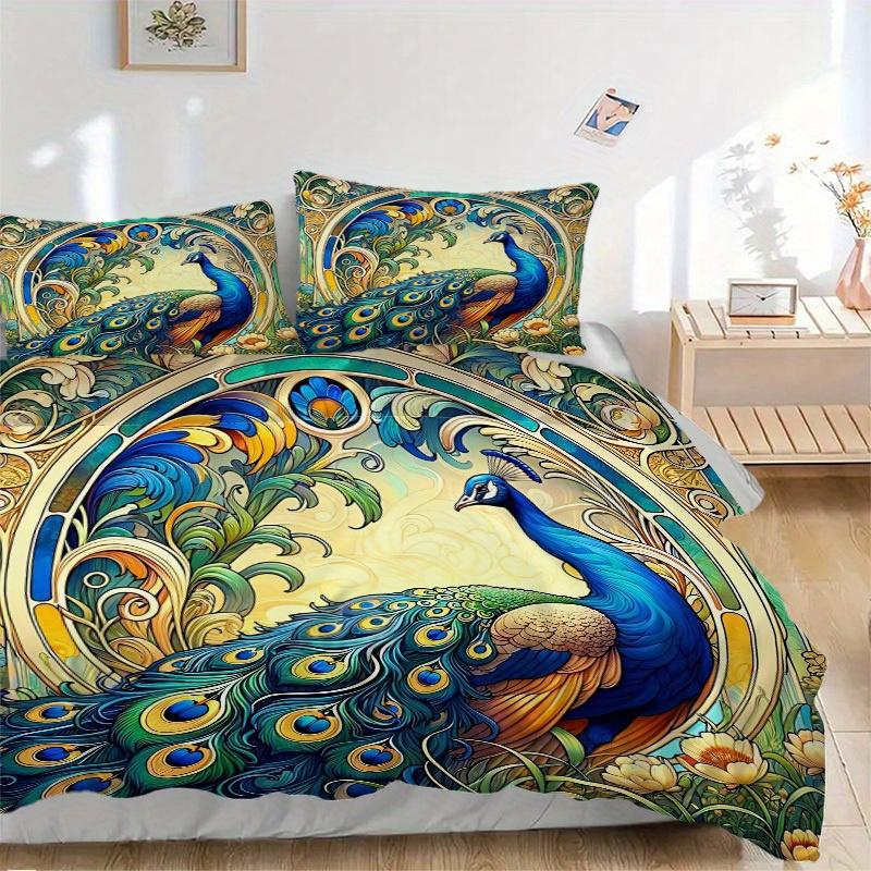 3pcs Peacock Garden Bedding Cover Set, Fashion Classic Popular Print Bedding Set, Soft Comfortable, All Season Use, For Bedroom, Guest Rooma0819189
