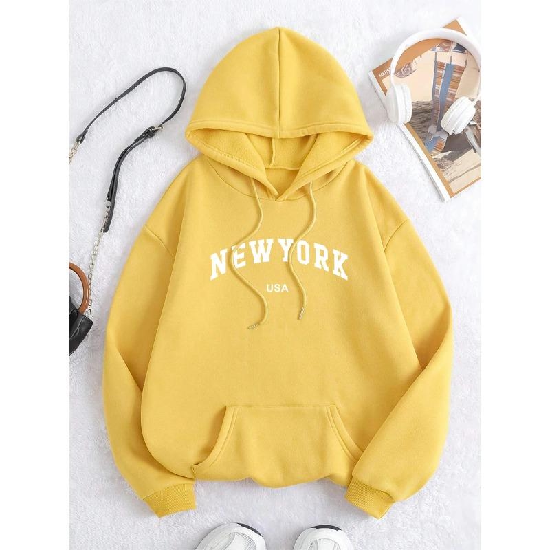 Letter Graphic Sweatshirt Men Women Loose Fleece Hoodie Pullover Hoodies Crewneck Pocket Clothes Couple Hoodies & Sweatshirts Unisex