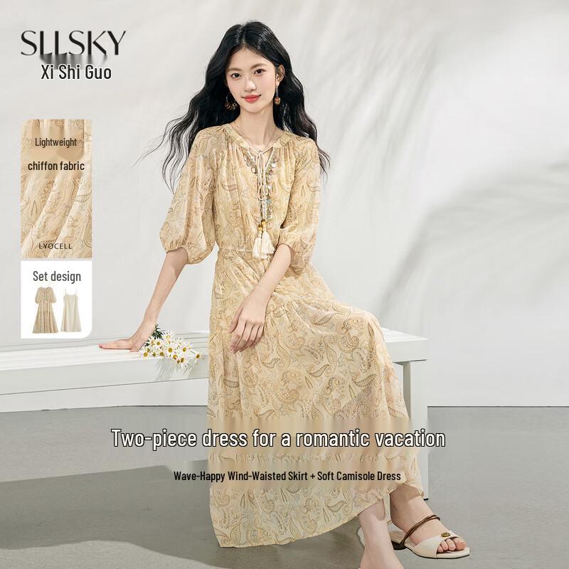 Bohemian Paisley Print Chiffon Maxi Dress S