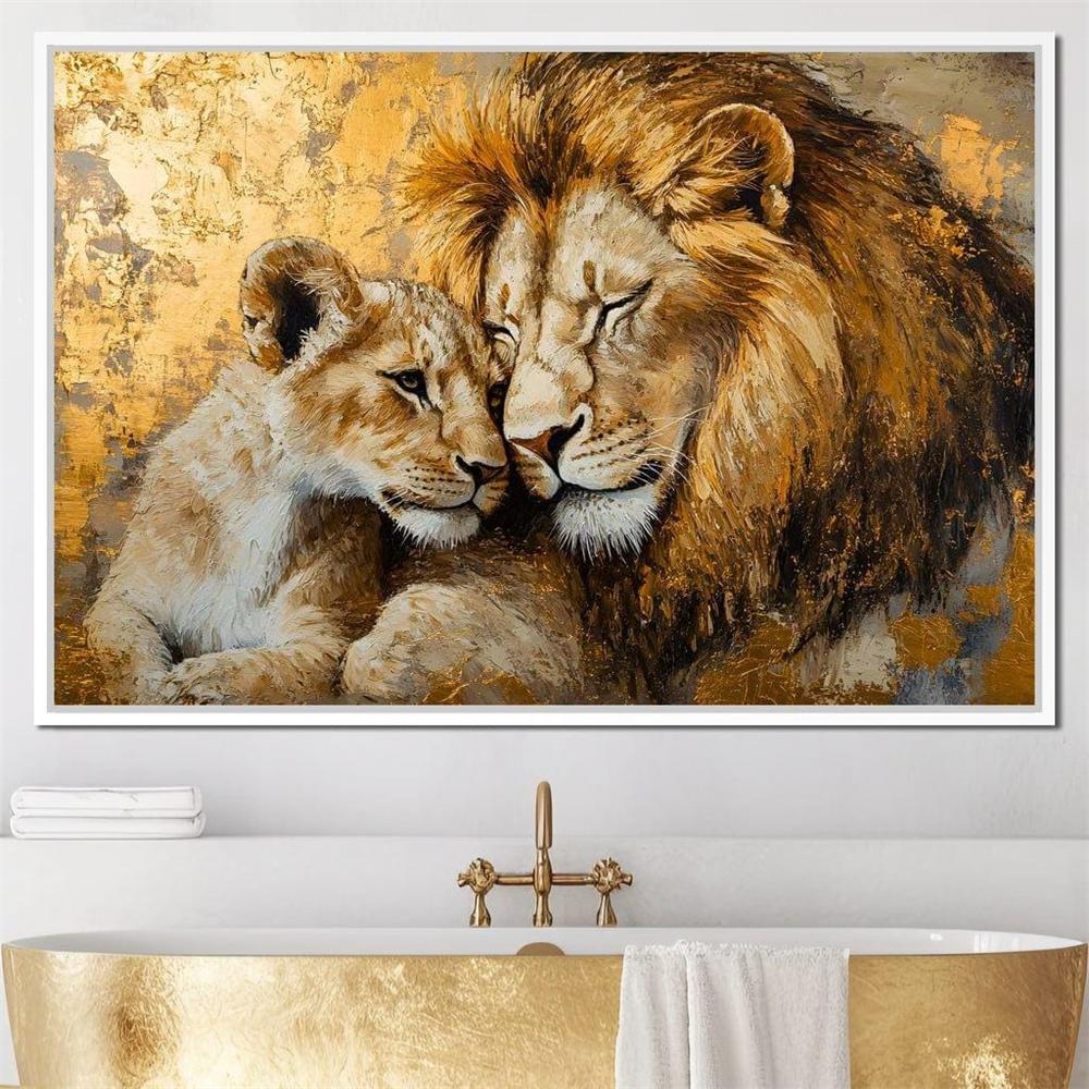 Lion Couple Canvas Print Romantic Wildlife Art Poster Golden Sunset Majestic Lion Wall Art Canvas Painting Home Living Room Art