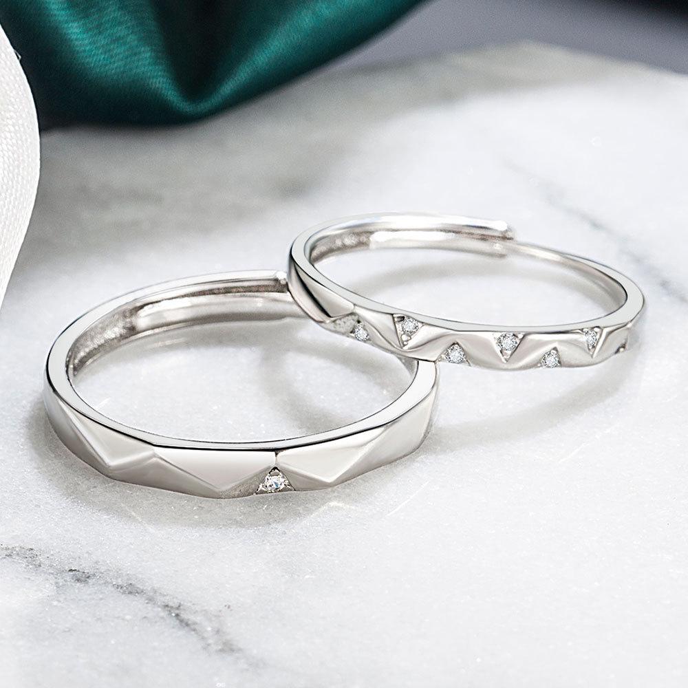 Korean Style Star Diamond Couple Open Ring, Adjustable Rhombus Niche Design