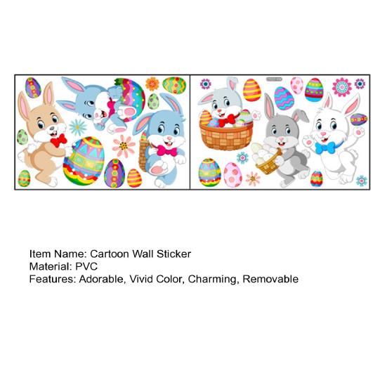 Wall Sticker Self-adhesive Removable Adorable Strong Stickiness Vivid Color Decorative PVC Easter Bunny Sticker DIY Wall Art