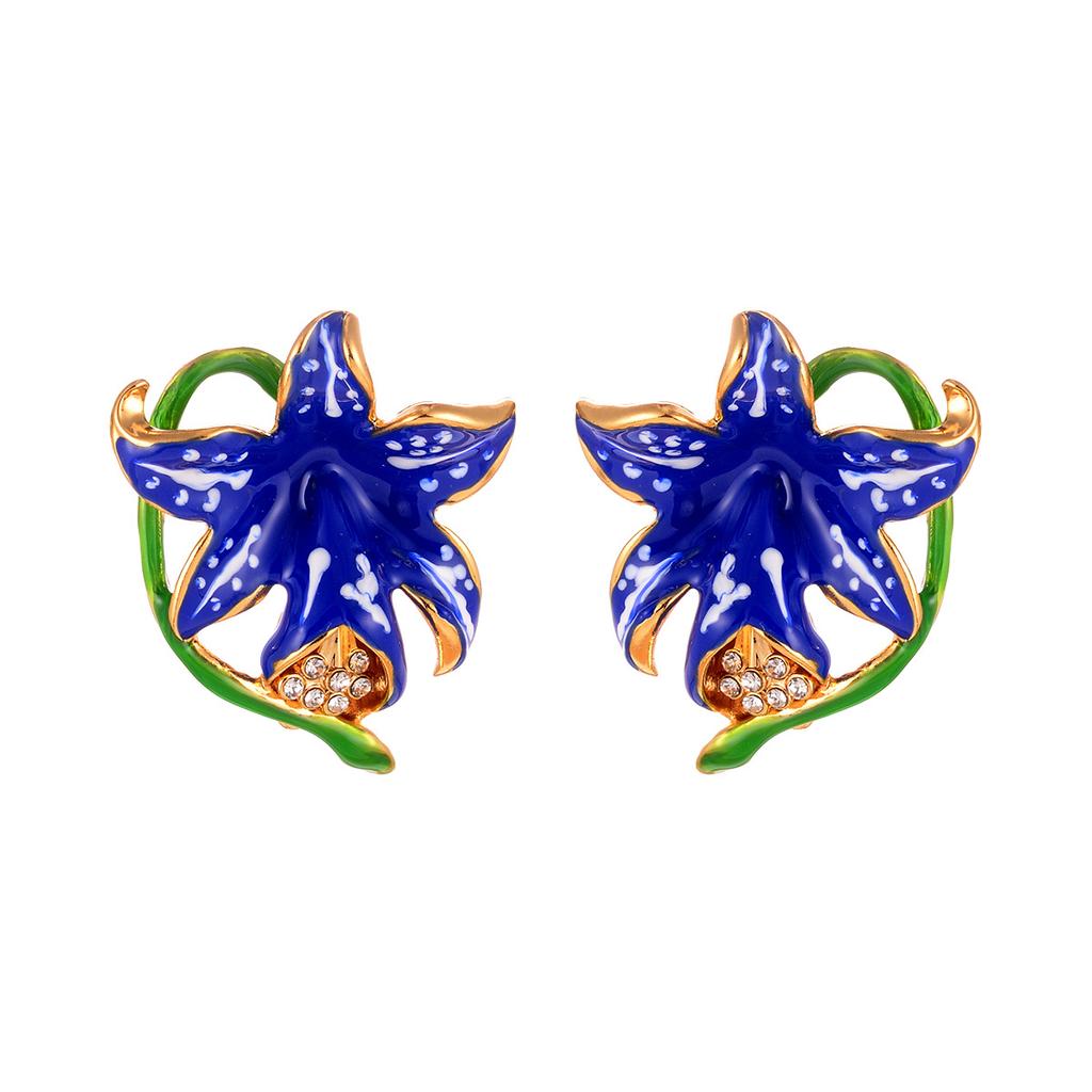 Retro Flower Love Earrings Natural Pearl Oil Painting Series Niche Female Stud Earrings Geometric High-end Earrings