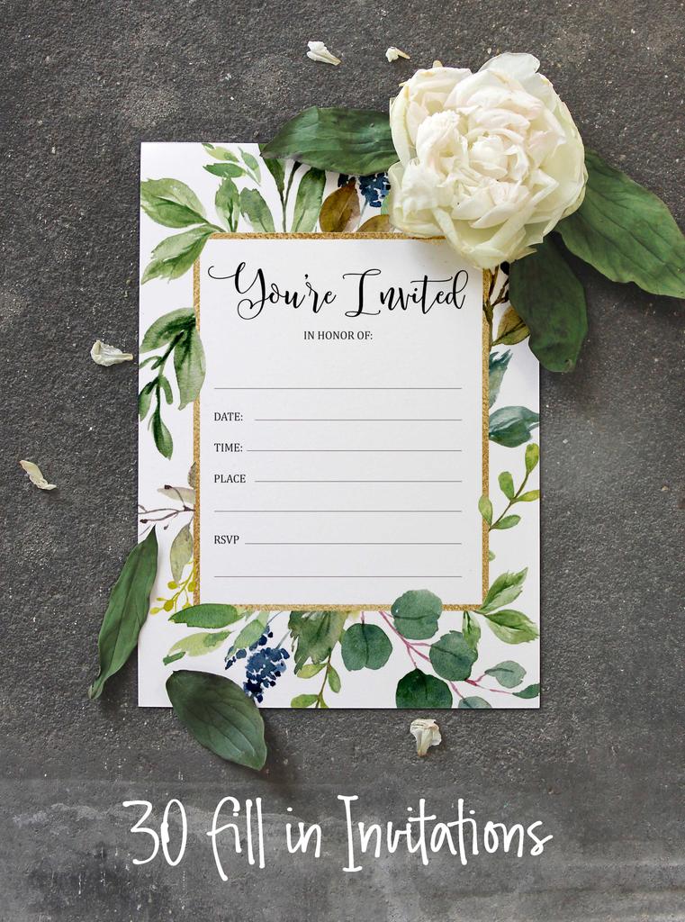 Inkdotpot 30er-Pack Einladungen mit Umschlägen, Einladungen im Grünen für Ihre Hochzeit, Brautparty, Babyparty, Geburtstagseinladungen