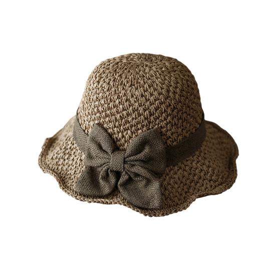 

Straw Hat Hand-Knitted Natural Straw Wide Brim UV Protection Foldable Hat Bow Decor Portable Beach Sun Hat кофейный