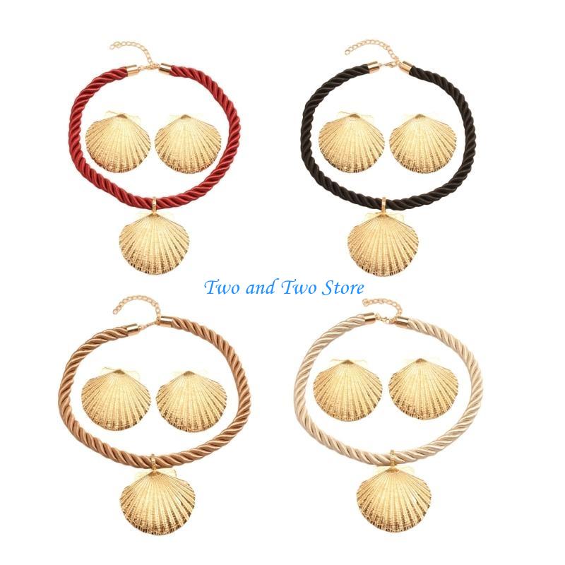 HX6F Shell Jewelry Set with Necklace and Earrings Handmade Accessories for Parties and Weddings Sophisticated Adorment