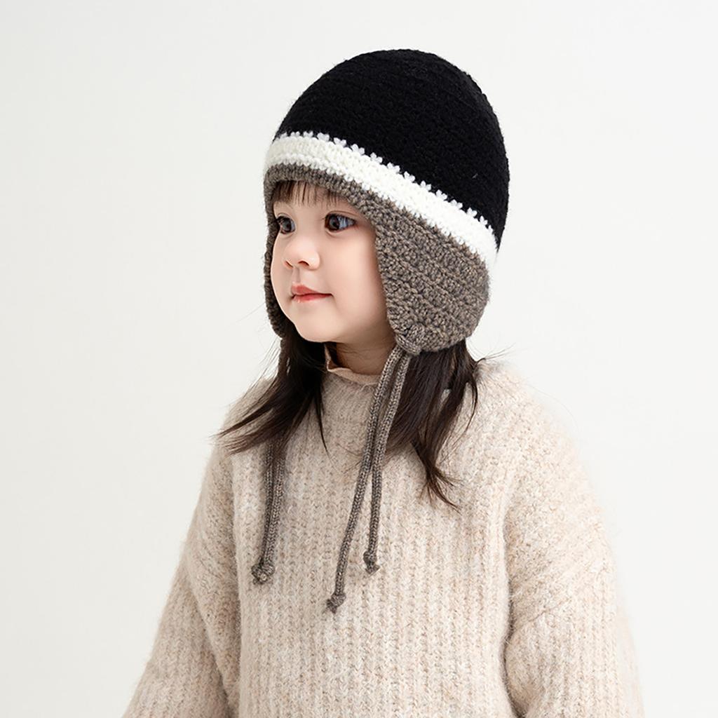 Winter Knitted Earflap Hat for Baby Cute Pompom Toddler Ear Protection Cap Korean Solid Color Kids Boy Girl Beanie Bonnet