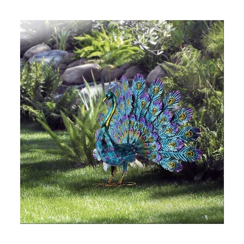Vícebarevná kovová socha páva Kovová socha páva Venkovní zahrada, terasa, paluba, umělecká dekorace na verandě