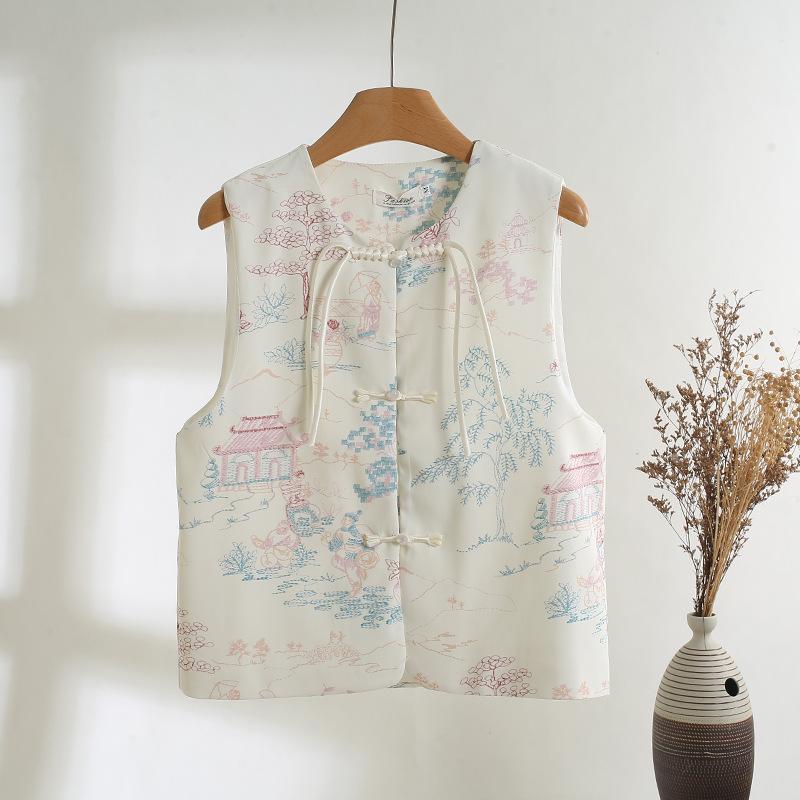 

Embroidered jade floor platform retro zen handmade buckle sleeveless vest vest top early spring XXXL [Recommended 138-75kg]