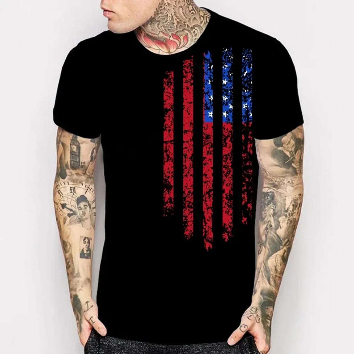 

Футболка с американским флагом Stars and Stripes, состаренная, 100% хлопок, с круглым вырезом, летняя, с коротким рукавом, повседневная, мужская, размеры S-3XL S чёрный