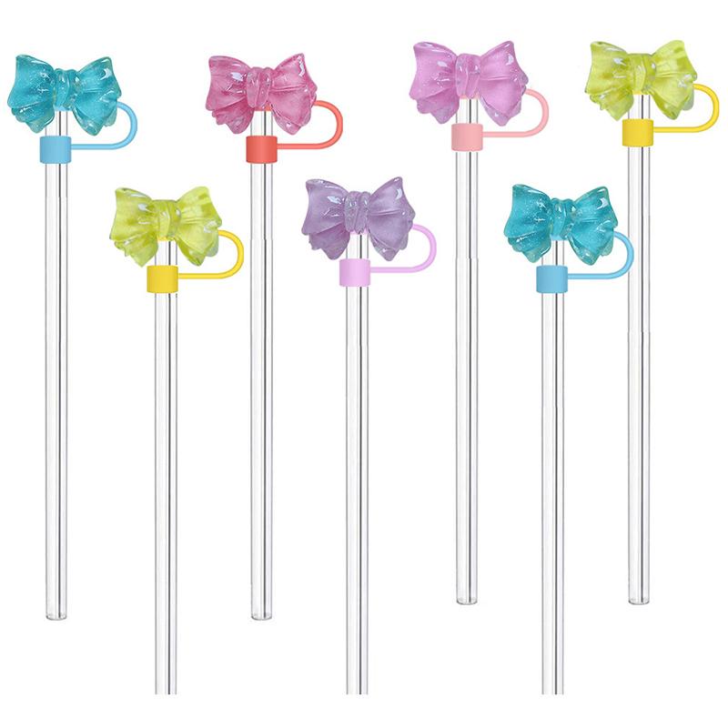 Cute Bow 10Mm Straw Cap Covers For Stanley Tumbler Cup Accessories Silicone Straw Cap Reusable Dust-Proof Straw Tip Protection