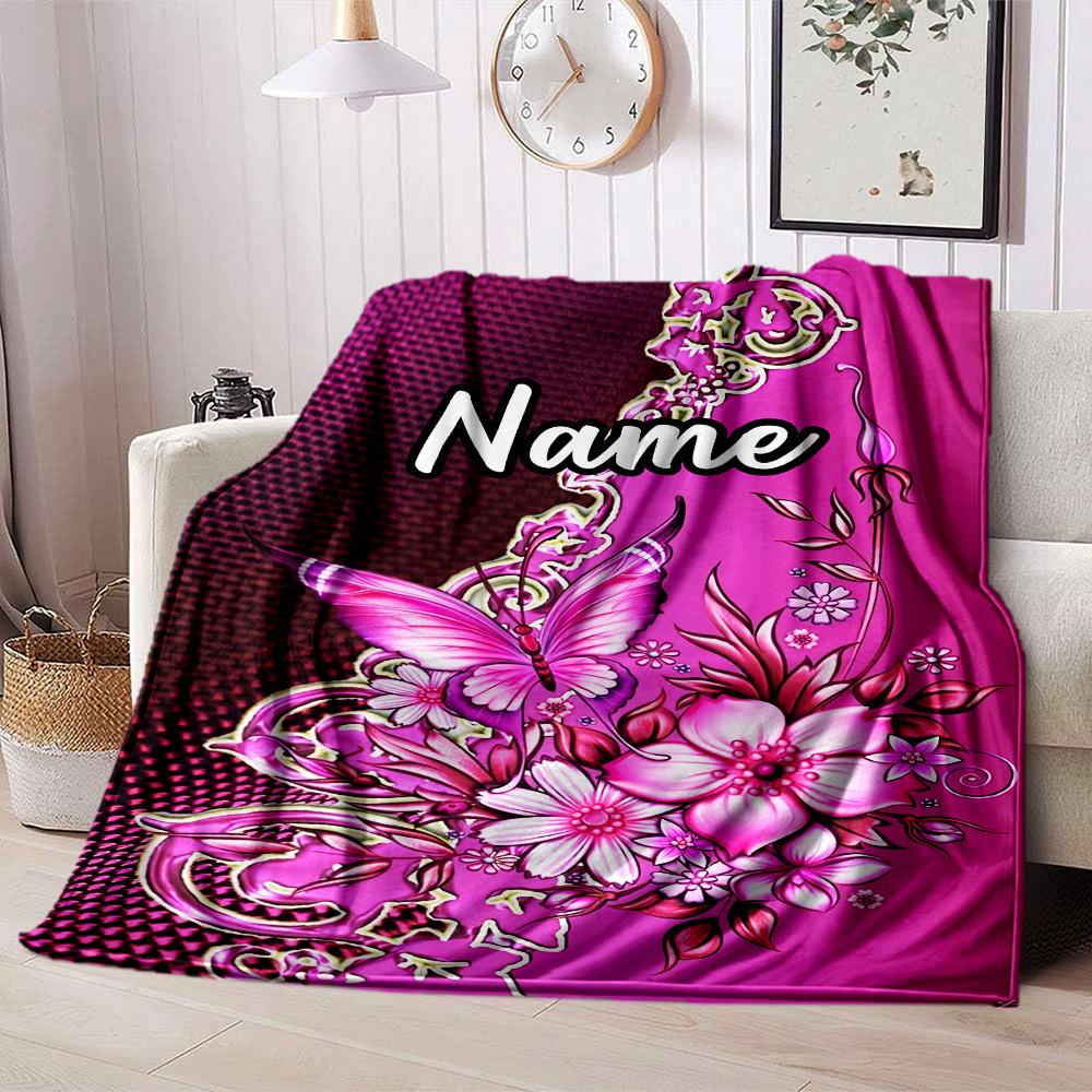 Home Customize Your Name Blankets Floral Butterfly Design Soft Cozy Allseason Blanket For Picnics Sofas Offices Beds Living Rooms Perfect Gift For