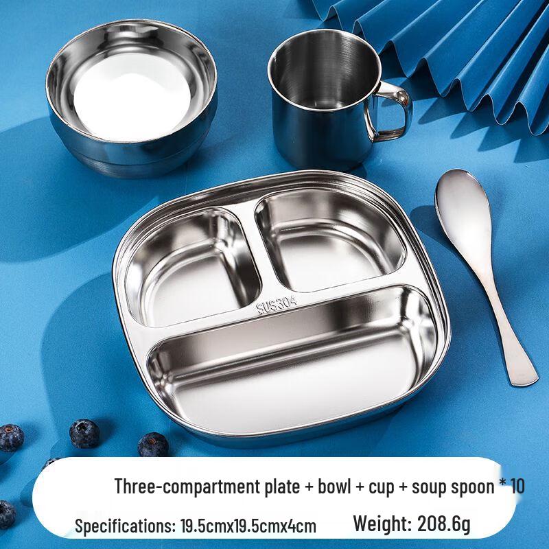 Kids' Stainless Steel Divided Dinner Plate Set