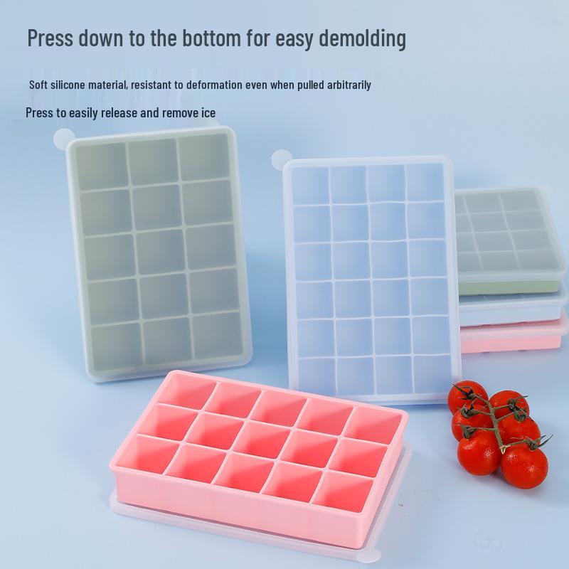 Silicone Ice Cube Tray with Lid - 6, 15, 24 Grids for Easy Release Ice Cubes