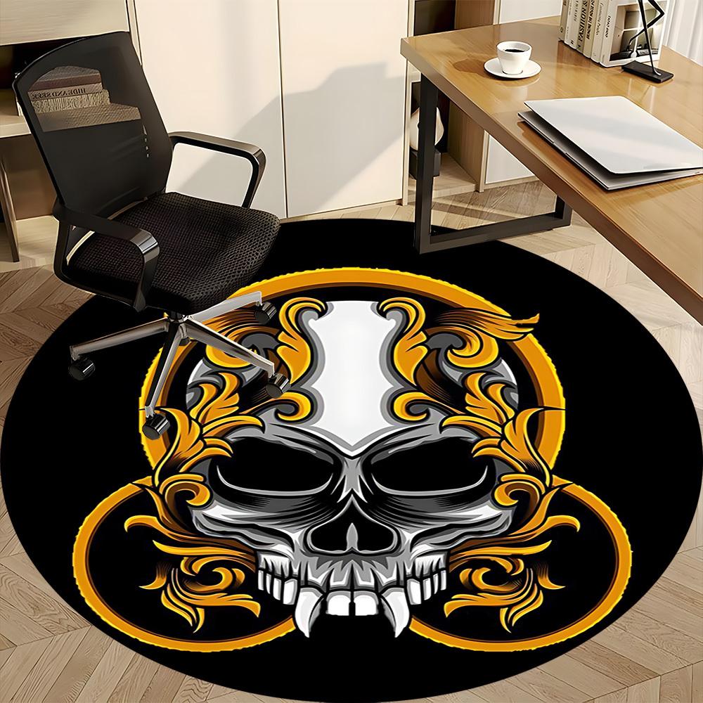 1pc Skull Ornament Office Round Area Rug, Under Office Chairs Bedroom Living Room Home Decor, Room Deco