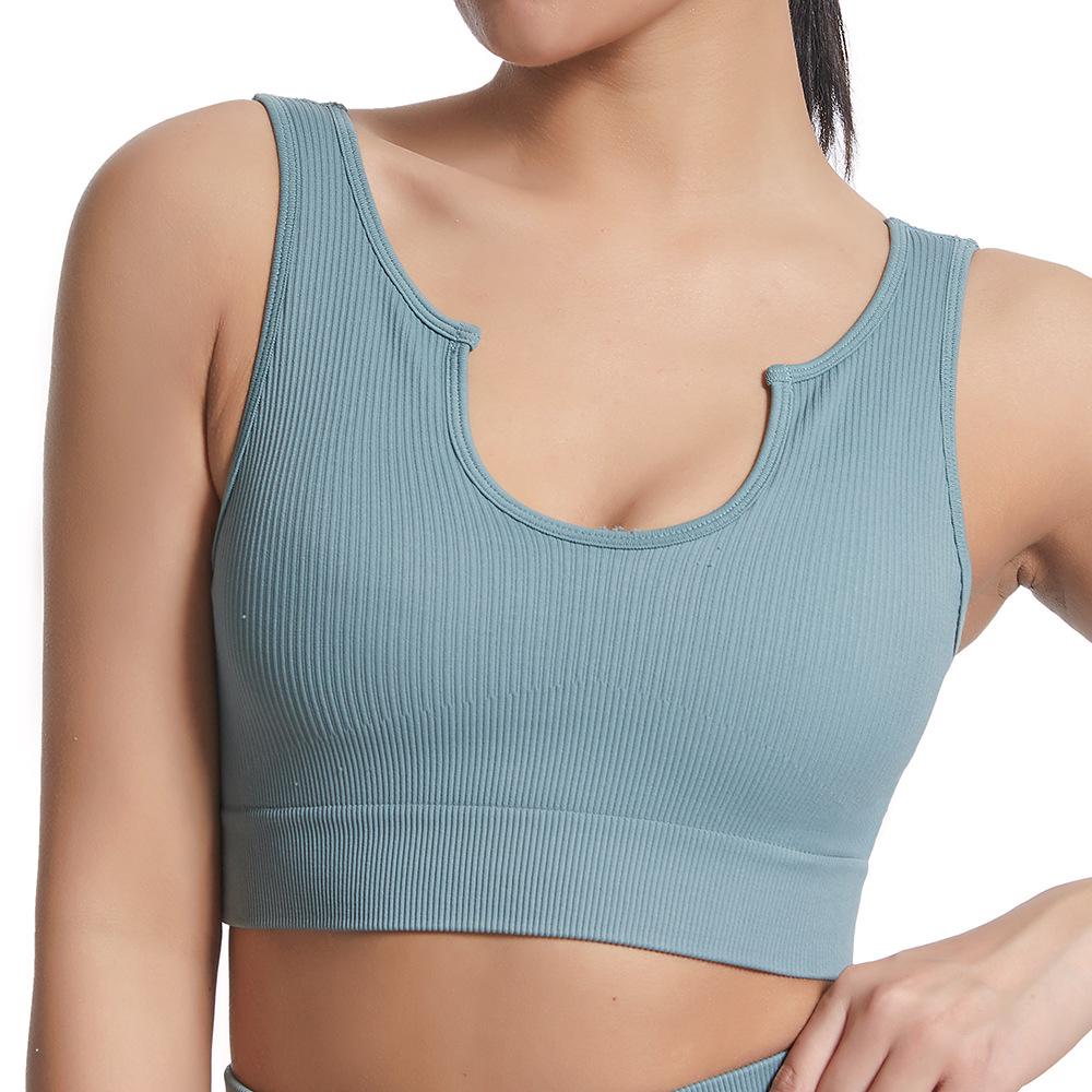 Hot-Selling Women's Seamless V-Neck Yoga Tank Top - Ribbed, High Elastic & Shockproof Sports Bra