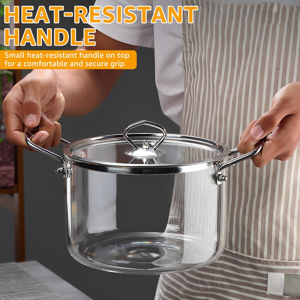 Glass Cooking Pot 2.5L/3.5L Heat Resistant Simmer Pot Clear Glass Pots with Pot Lid Borosilicate Glass Cookware for Kitchen