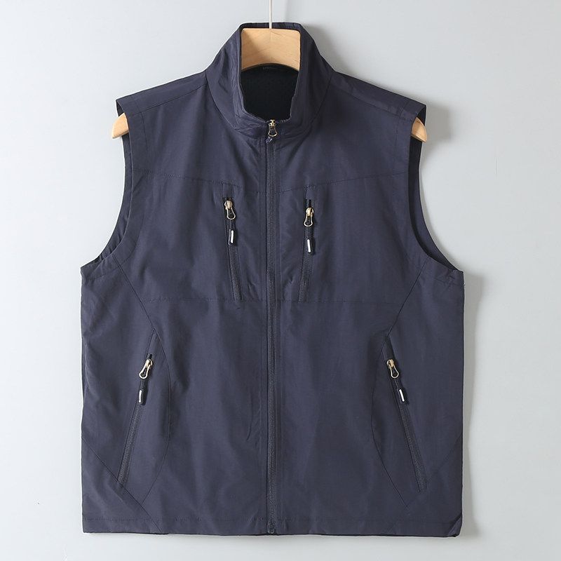 Trade Export Tail Goods Spring and Autumn Men's Multi-pockets Design Quick-Drying Breathable Stand Collar Casual All-matching Sleeveless Vest Vest