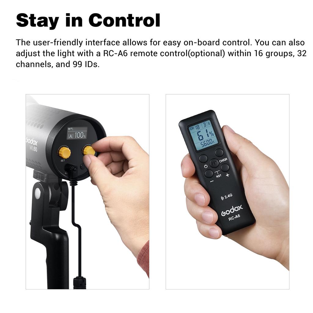 Godox ML60 Portable Studio LED Light Portrait Photography Fill Light 60W 5600K CRI96 TLCI97 16