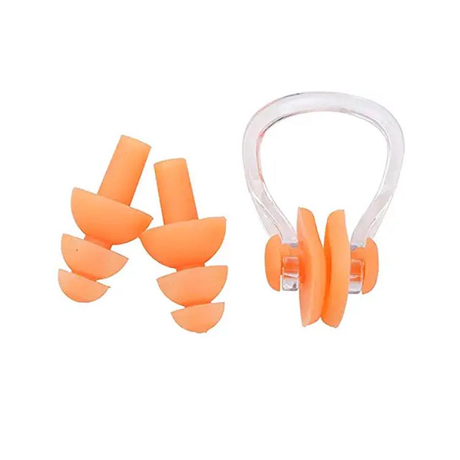 Swimming Nose Clip Earplug Set, Silicone Three-layer Waterproof Non-slip Nose Ears Protectors