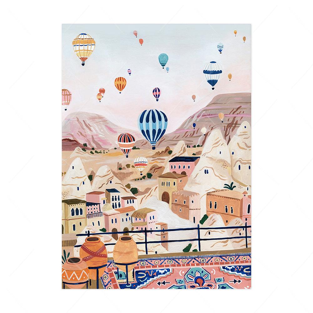 Scandinavian vintage tourist city poster Paris Lisbon Japan landscape art canvas painting gift for housewarming wall panels home decor