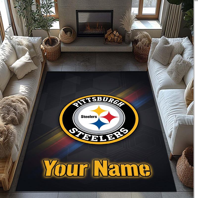 Pittsburgh Steelers Kristall-Samt-Teppich, Personalisierte rutschfeste Fußmatte mit individuellem Namenstext für Wohnkultur, Geschenk