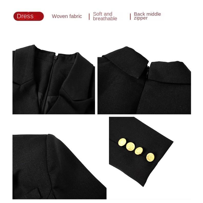 GMXIA Podzim Zima Dámské šaty Styl královské sestry Sako s límcem Dvouřadé Slim-fit Šaty obepínající hýždě