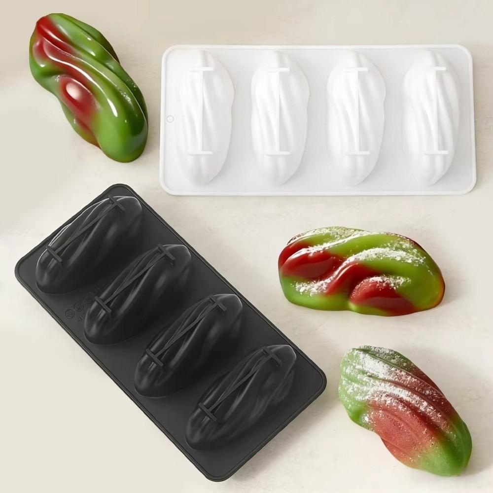 4-Cell Design Pistachios Chocolate Mold Coffee Bean-shaped 3D Simulated Durian Flesh Design Mousse Cake Mould