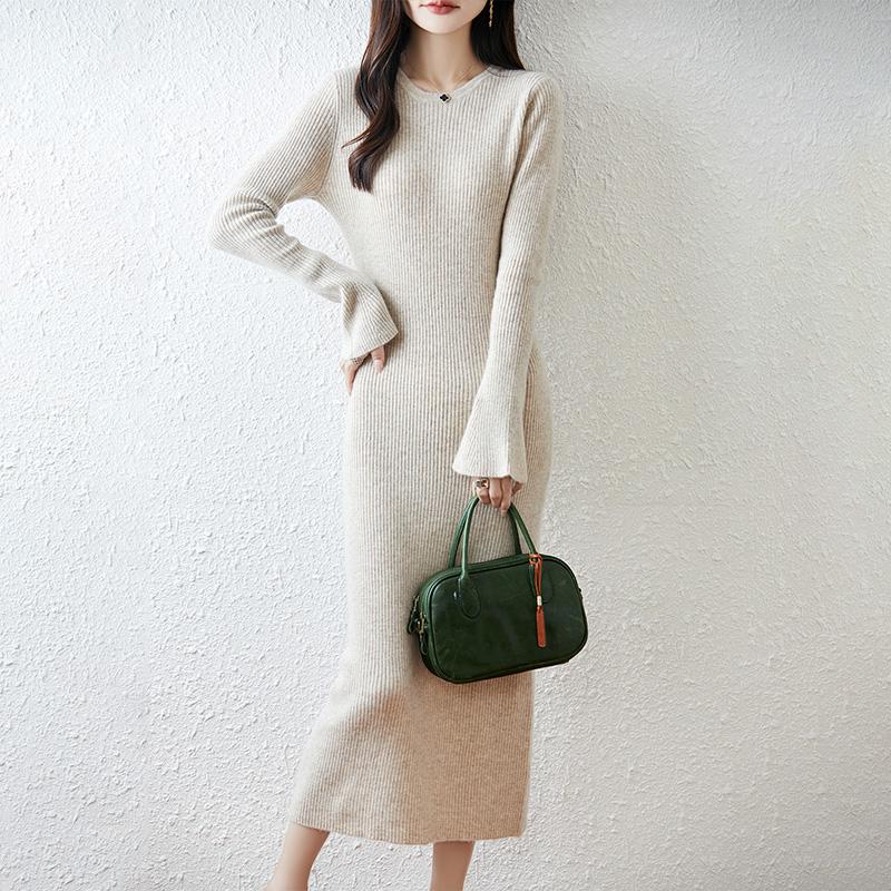 Women Sweater Dress 100% Wool MODERN NEW SAGA O-neck Knit Long Pullover Winter Jumpers Wool Long Dress Female