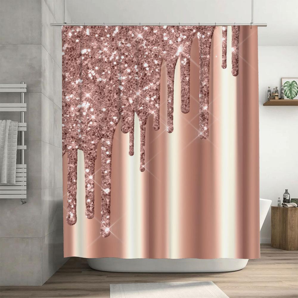 Luxurious Rose Gold Shower Curtain with Bling Sparkle Print Home Decor Waterproof Bath Accessories .com