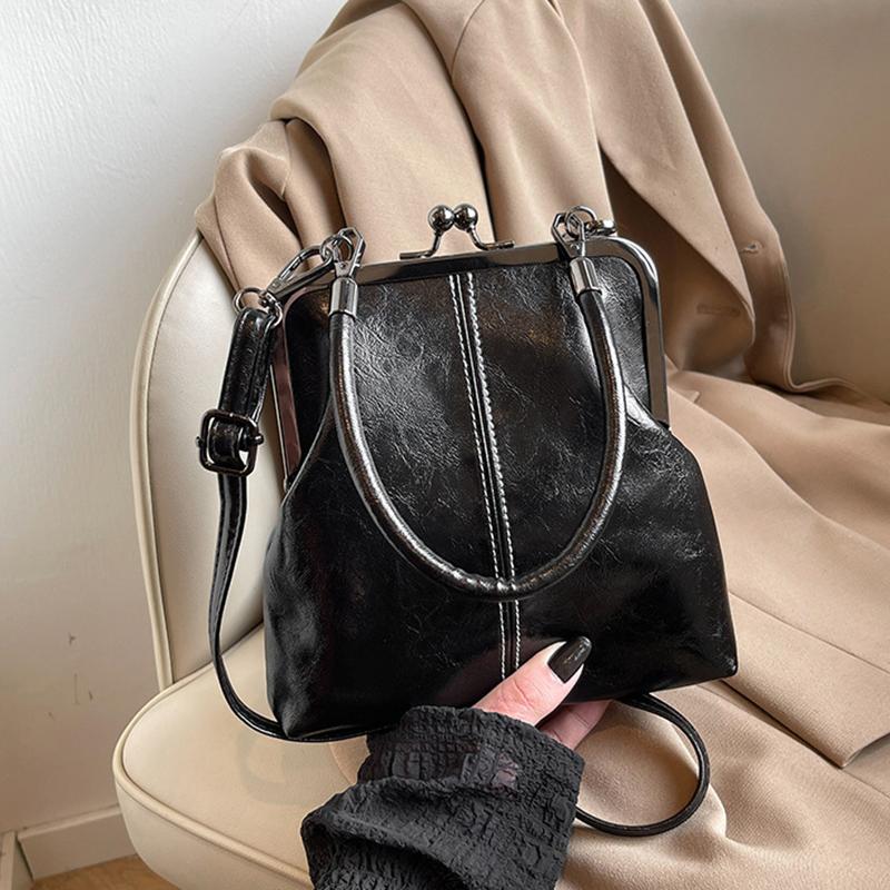 

Елегантна сумка через плече на кліпсі, великої місткості, з PU шкіри, сумка-кросбоді однотонна, ретро, жіноча маленька сумочка 19x5x20cm чорний