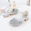 Girls Silver Princess Shoes Children's High Heel Baotou Shoes Student Performance Shoes Walk Show Piano Shoes Summer Sandals